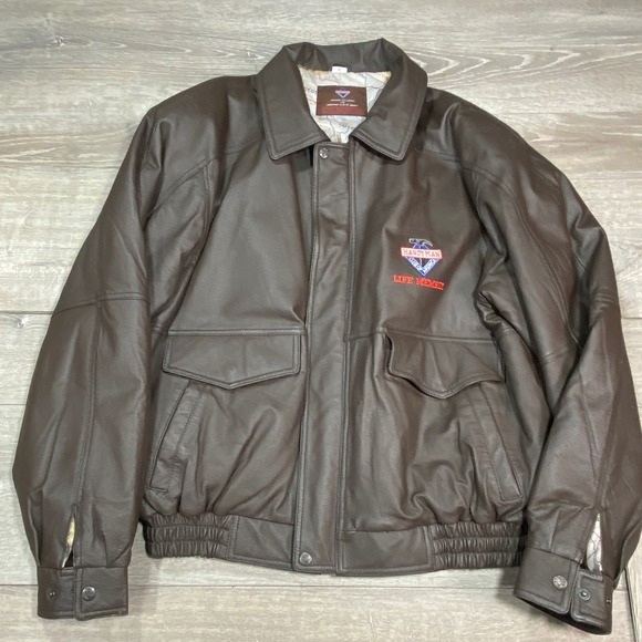 Handyman Club of America Men's Brown‎ Leather Bomber Jacket Embroidered
